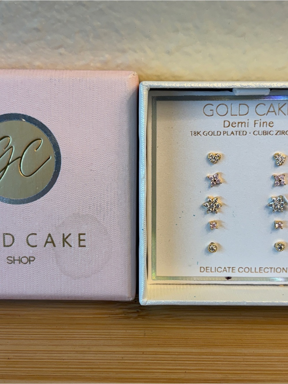 Delicate 18K Gold-Plated Cubic Zirconia Stud Earring Set - gold cake